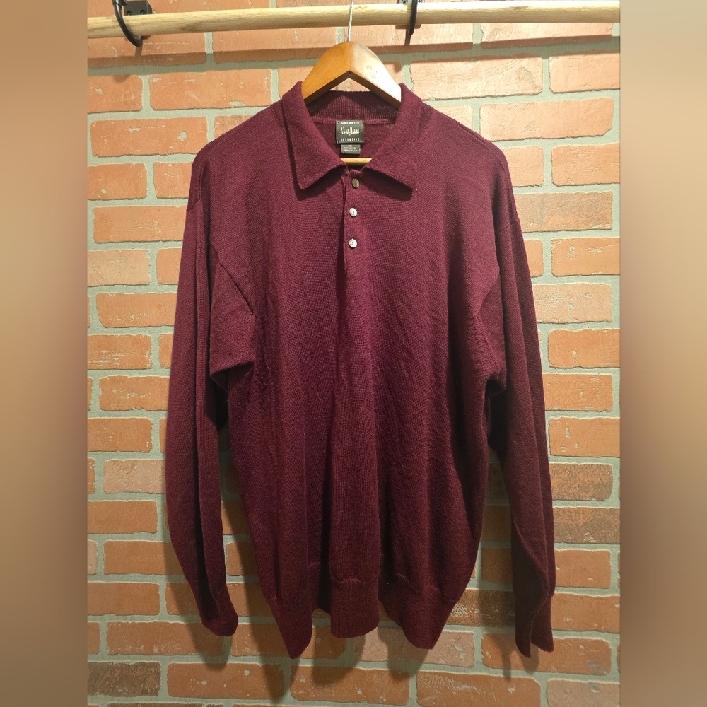Neiman‎ Marcus Merino Wool Vintage Polo in Deep Burgundy Xl
